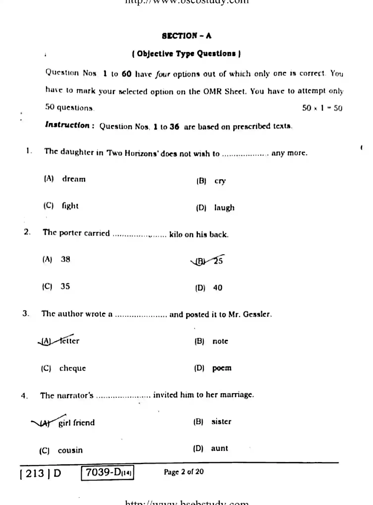 Bihar Board Class 10 2020 ENGLISH-213-D Finals - Page 2