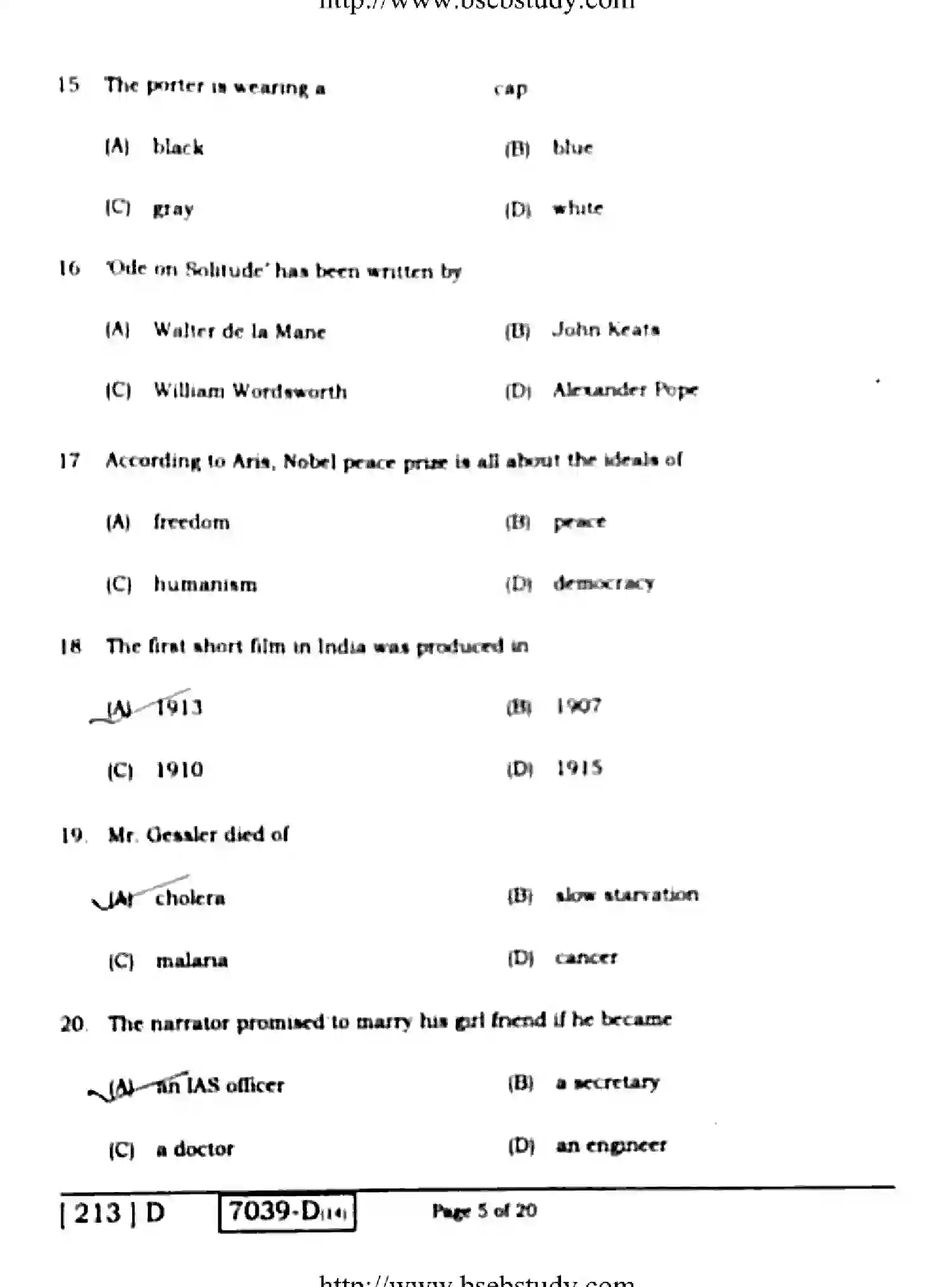 Bihar Board Class 10 2020 ENGLISH-213-D Finals - Page 5