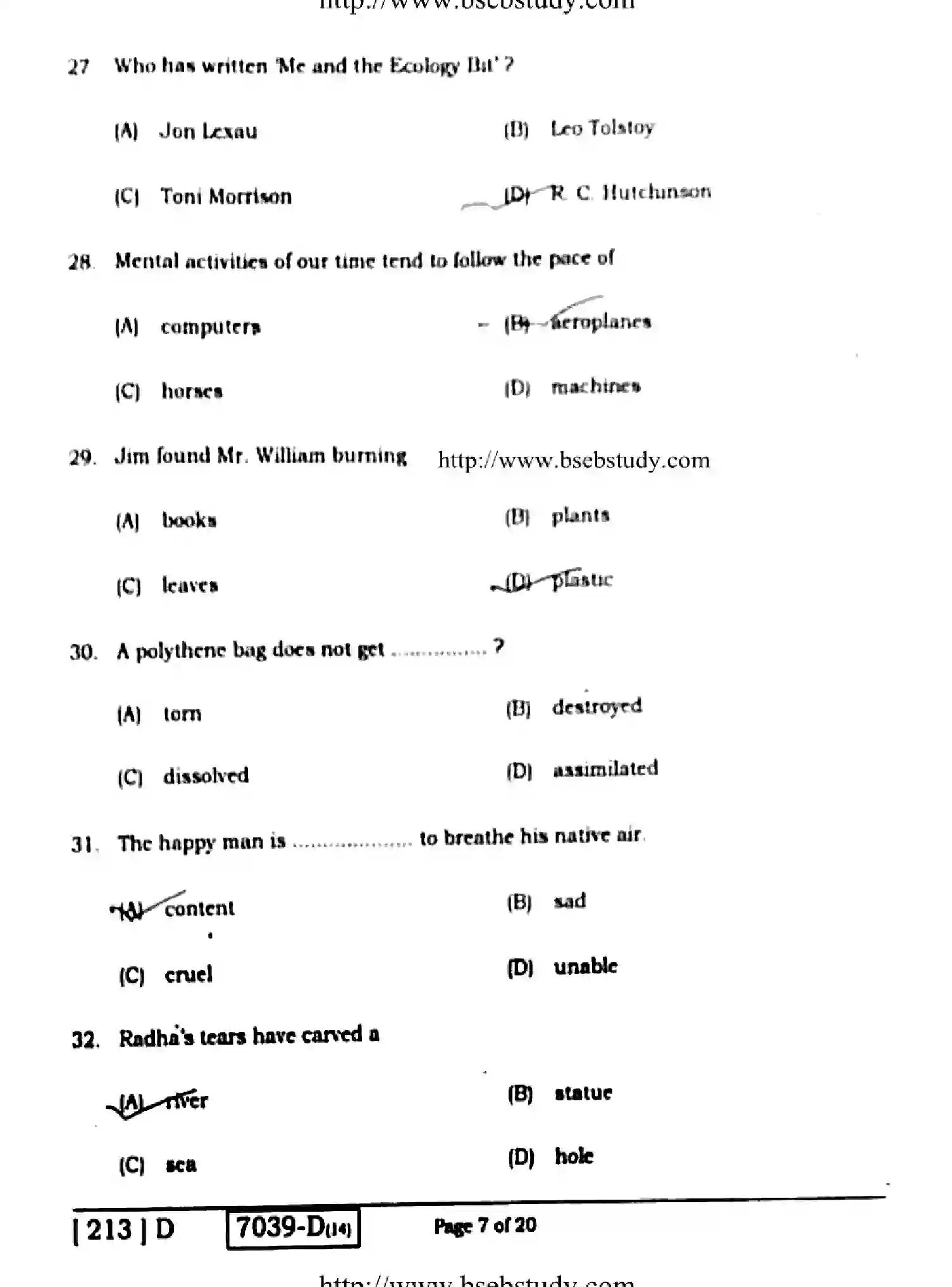 Bihar Board Class 10 2020 ENGLISH-213-D Finals - Page 7