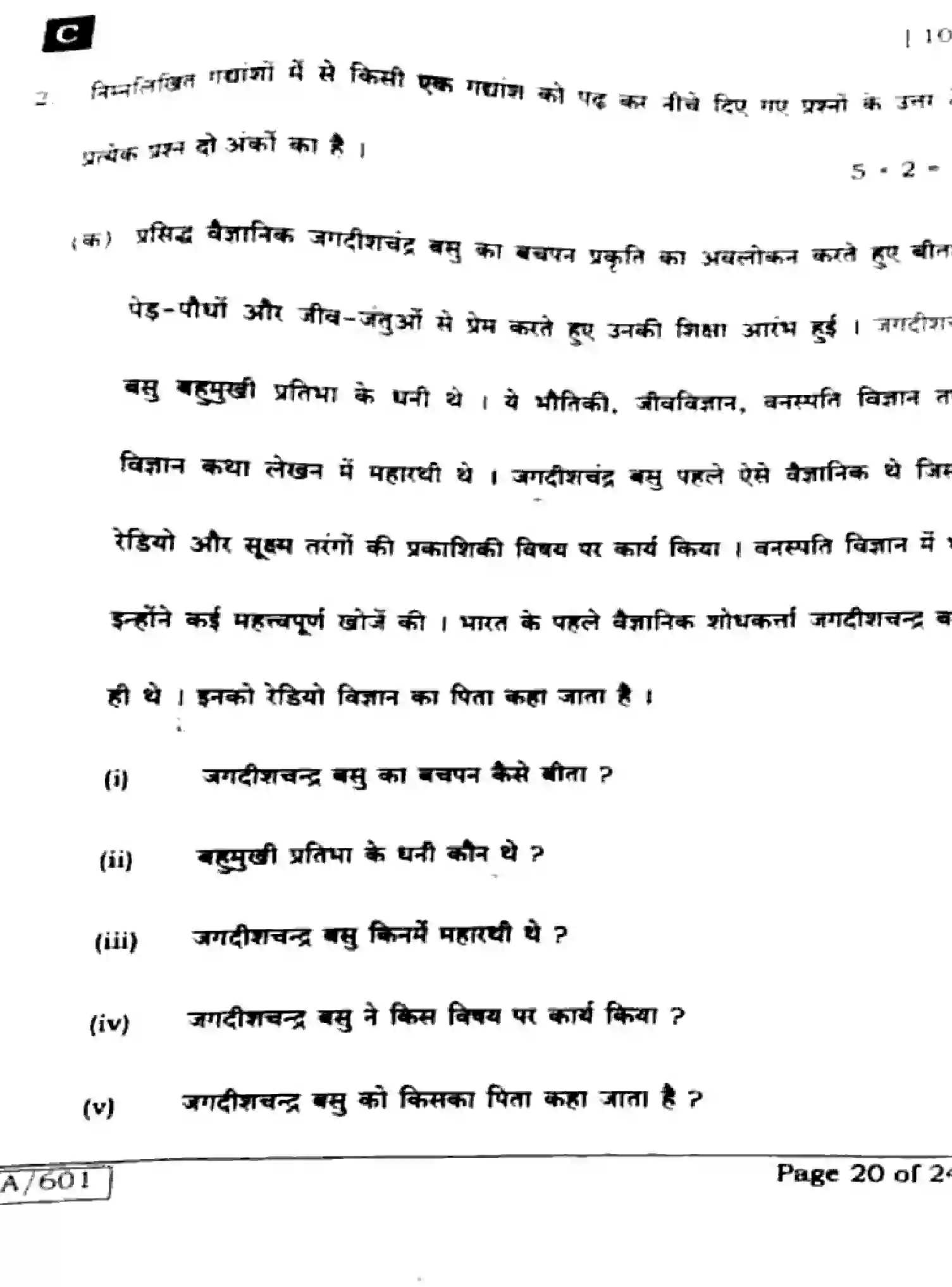 Bihar Board Class 10 2025 HINDI-MT-101-SET-C Finals - Page 20