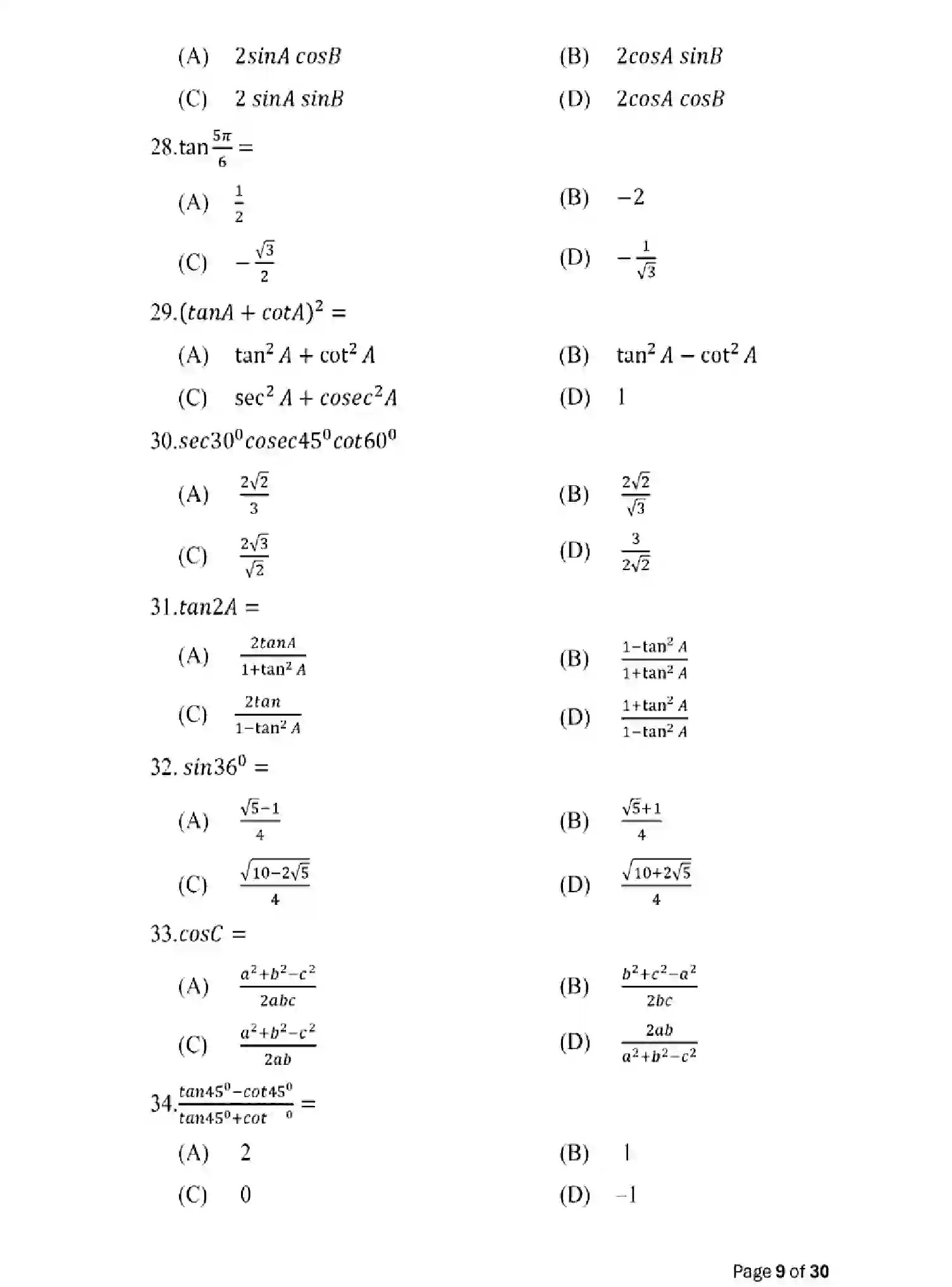 Bihar Board Class 10 2025 MODEL-PAPER-ADVANCED-MATHEMATICS-114 Model Papers - Page 9