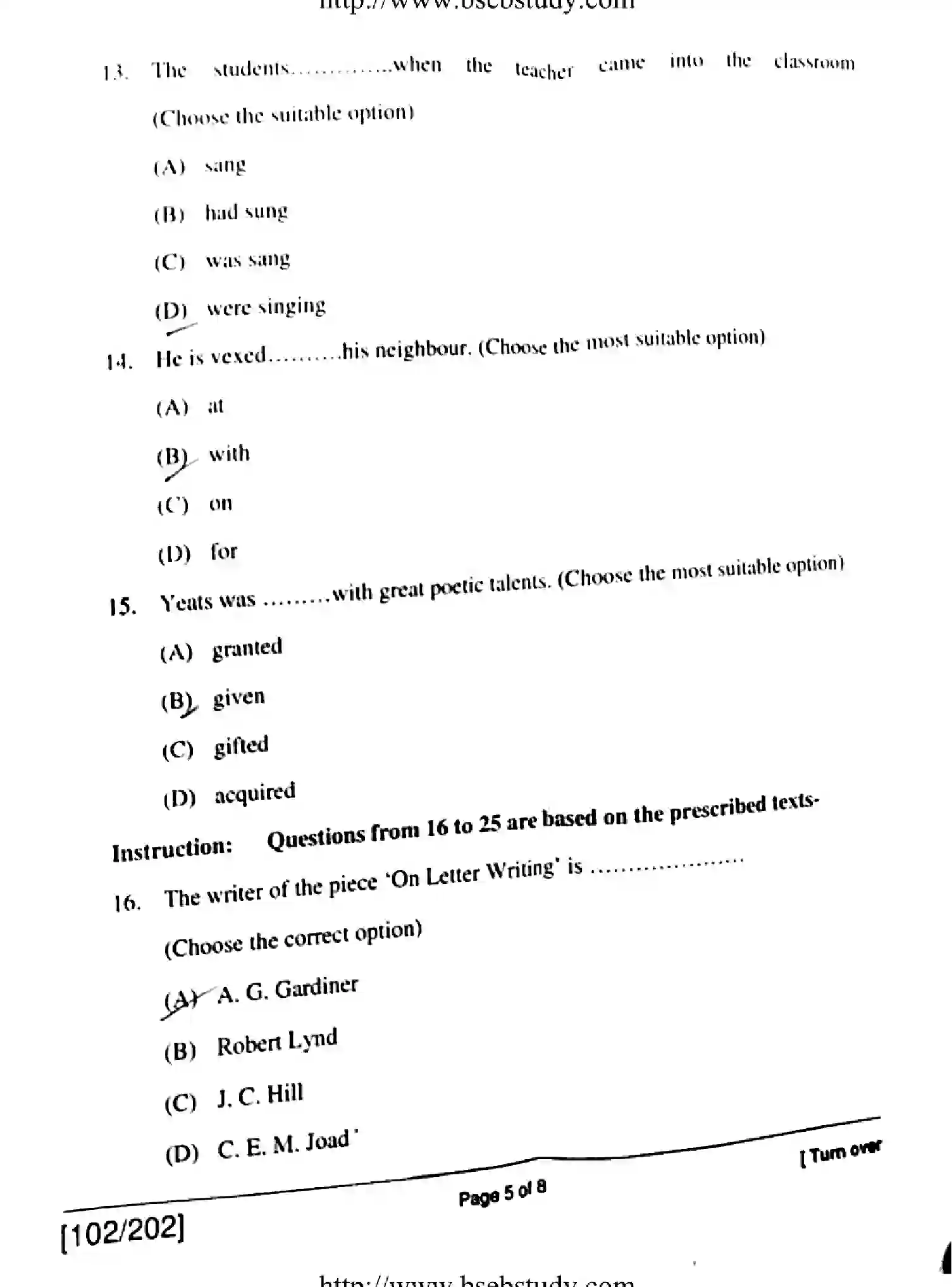 Bihar Board Class 2 2018 ENGLISH-102-202 Question Bank - Page 5
