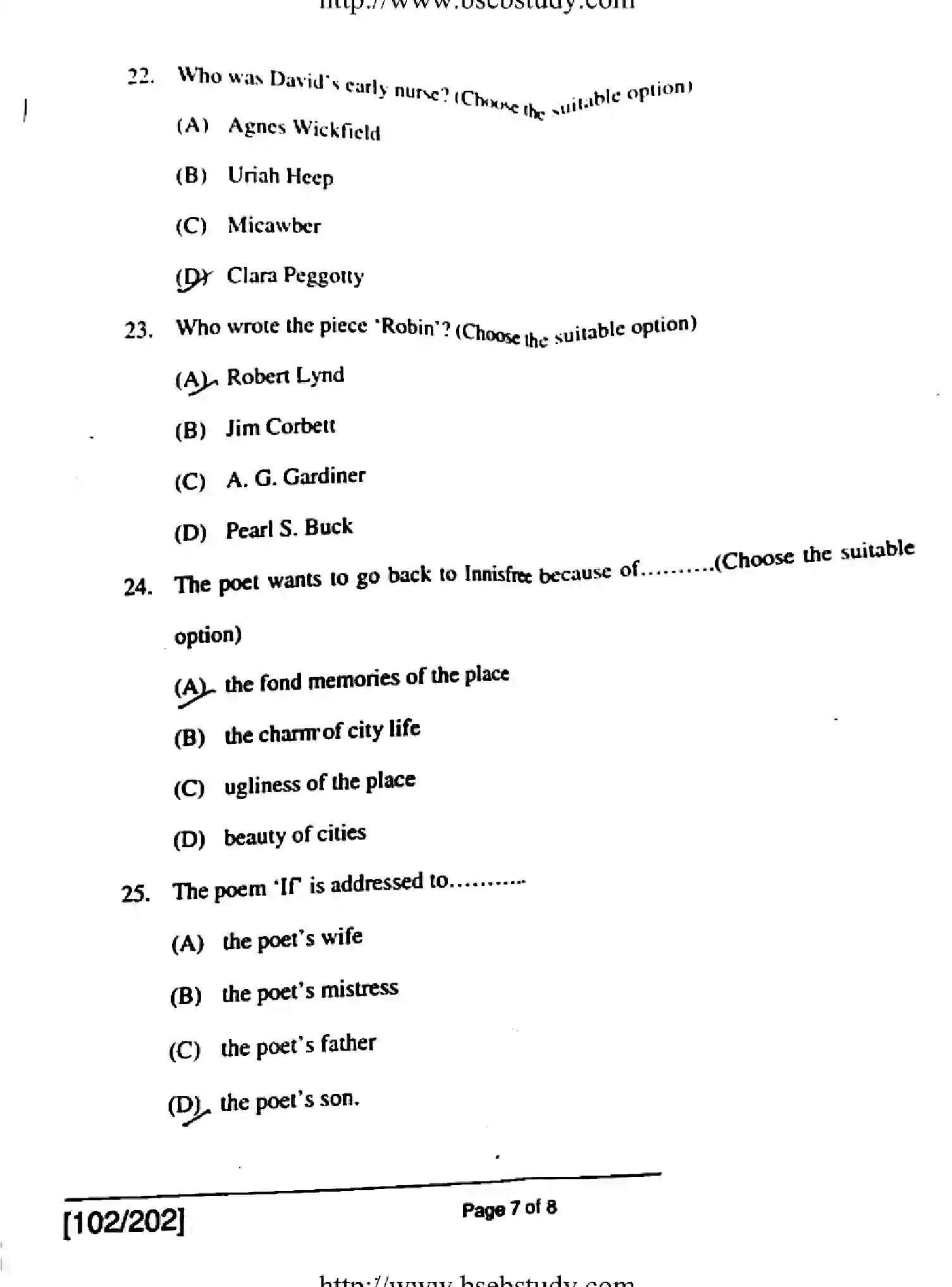 Bihar Board Class 2 2018 ENGLISH-102-202 Question Bank - Page 7