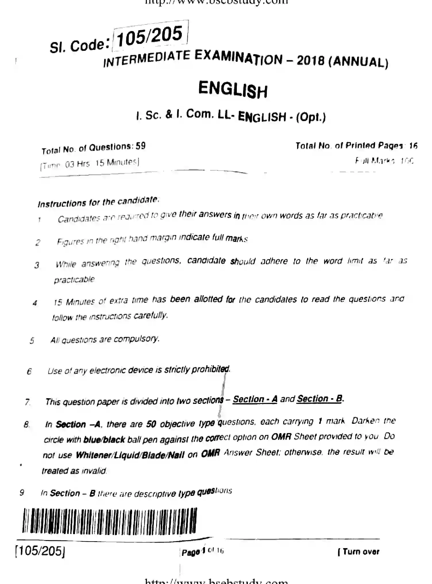 Bihar Board Class 2 2018 ENGLISH-105-205 Question Bank - Page 1
