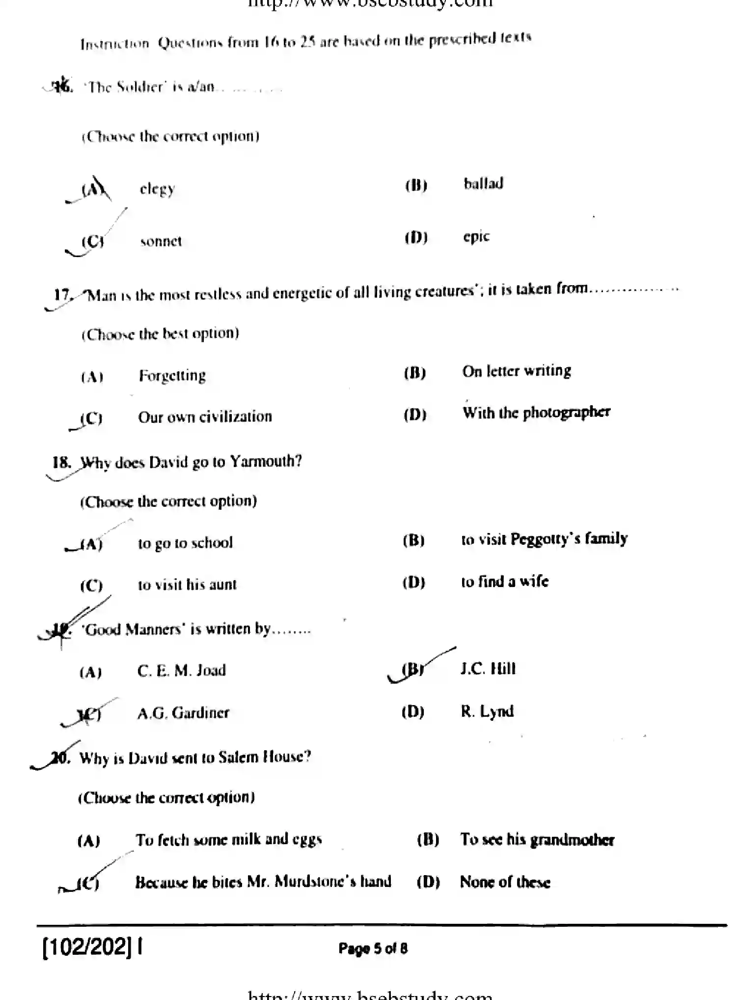 Bihar Board Class 2 2019 ENGLISH-102-202-1 Question Bank - Page 5
