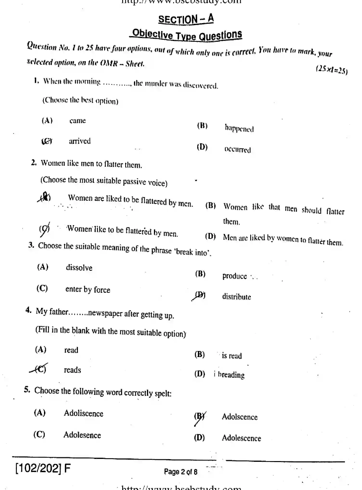 Bihar Board Class 2 2019 ENGLISH-102-202-F Question Bank - Page 2