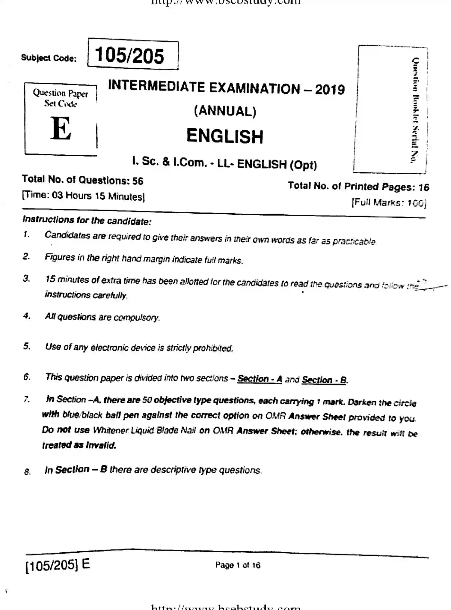 Bihar Board Class 2 2019 ENGLISH-105-205-E Question Bank - Page 1