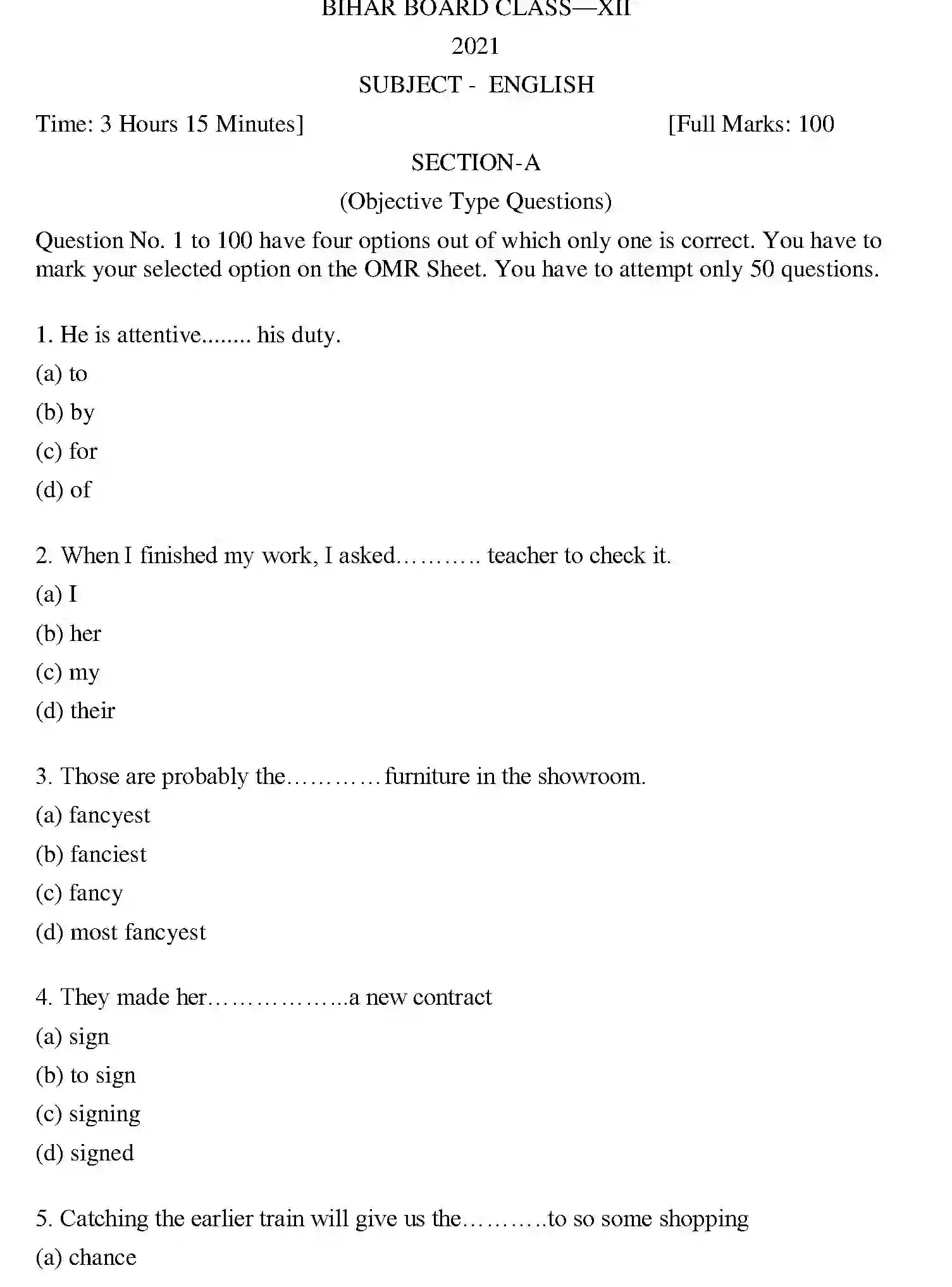 Bihar Board Class 12 2021 ENGLISH Question Bank - Page 1
