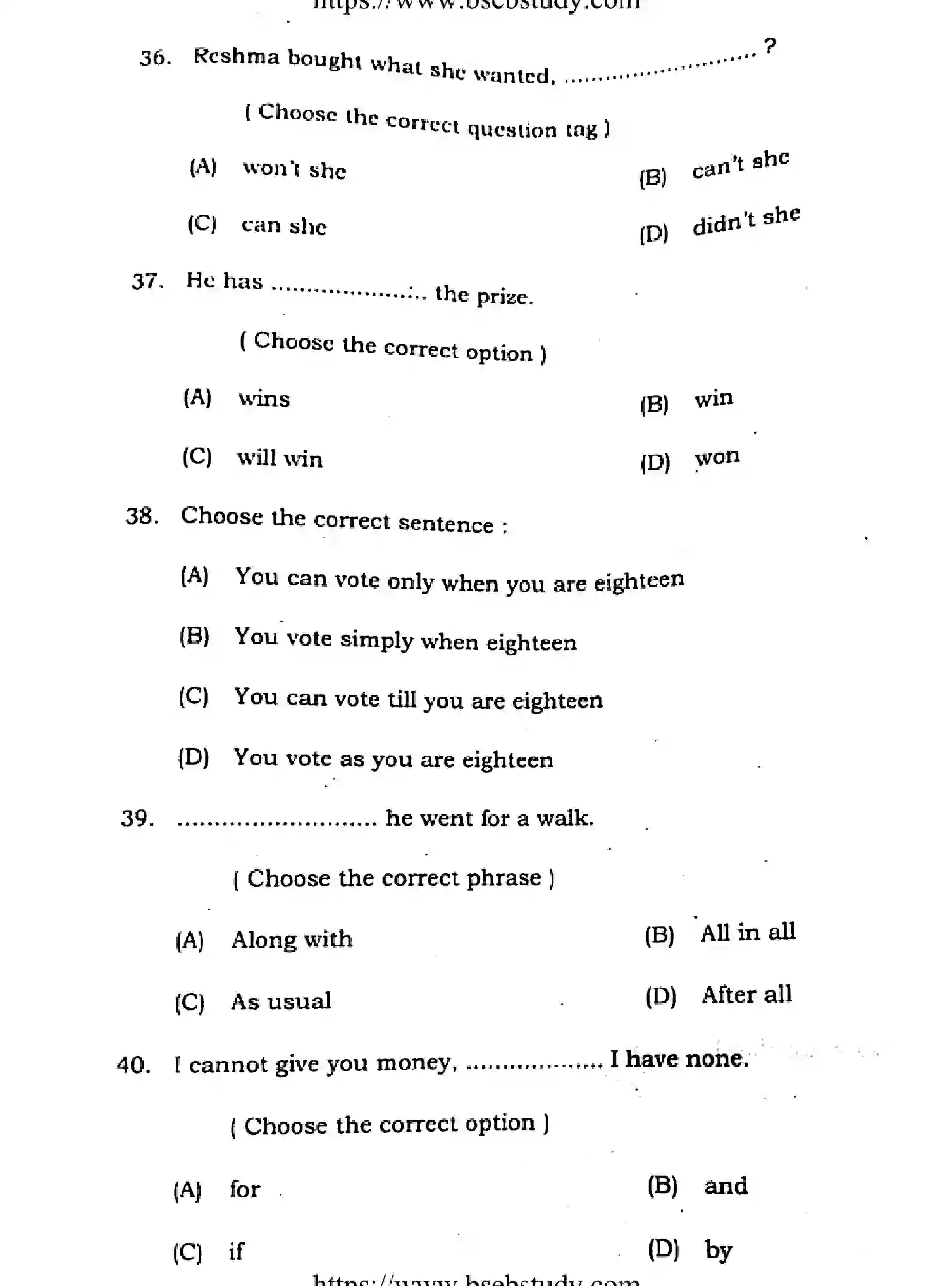 Bihar Board Class 2 2021 ENGLISH-COMPULSORY-105-205-B Question Bank - Page 10