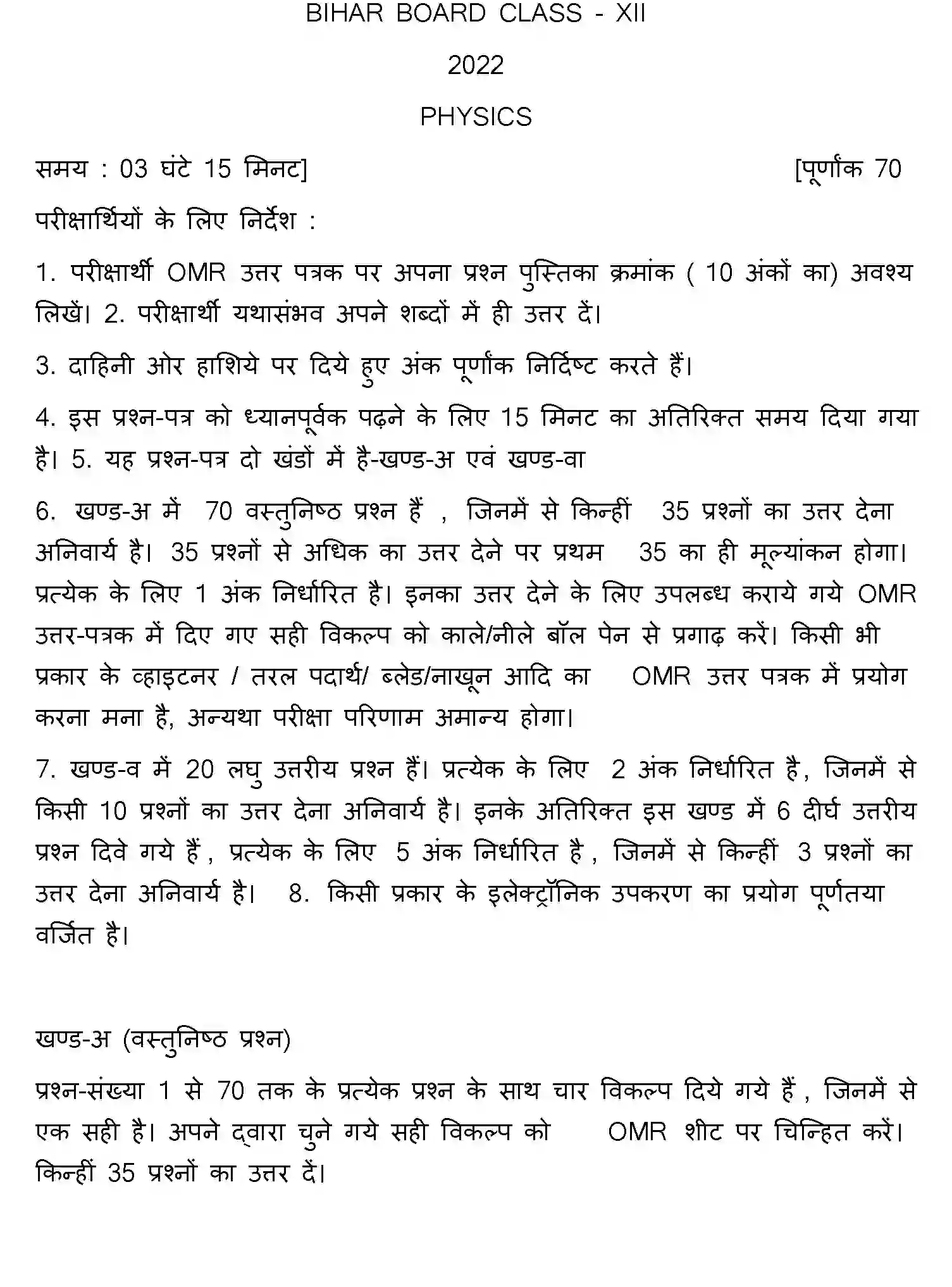 Bihar Board Class 12 2022 PHYSICS Question Bank - Page 1