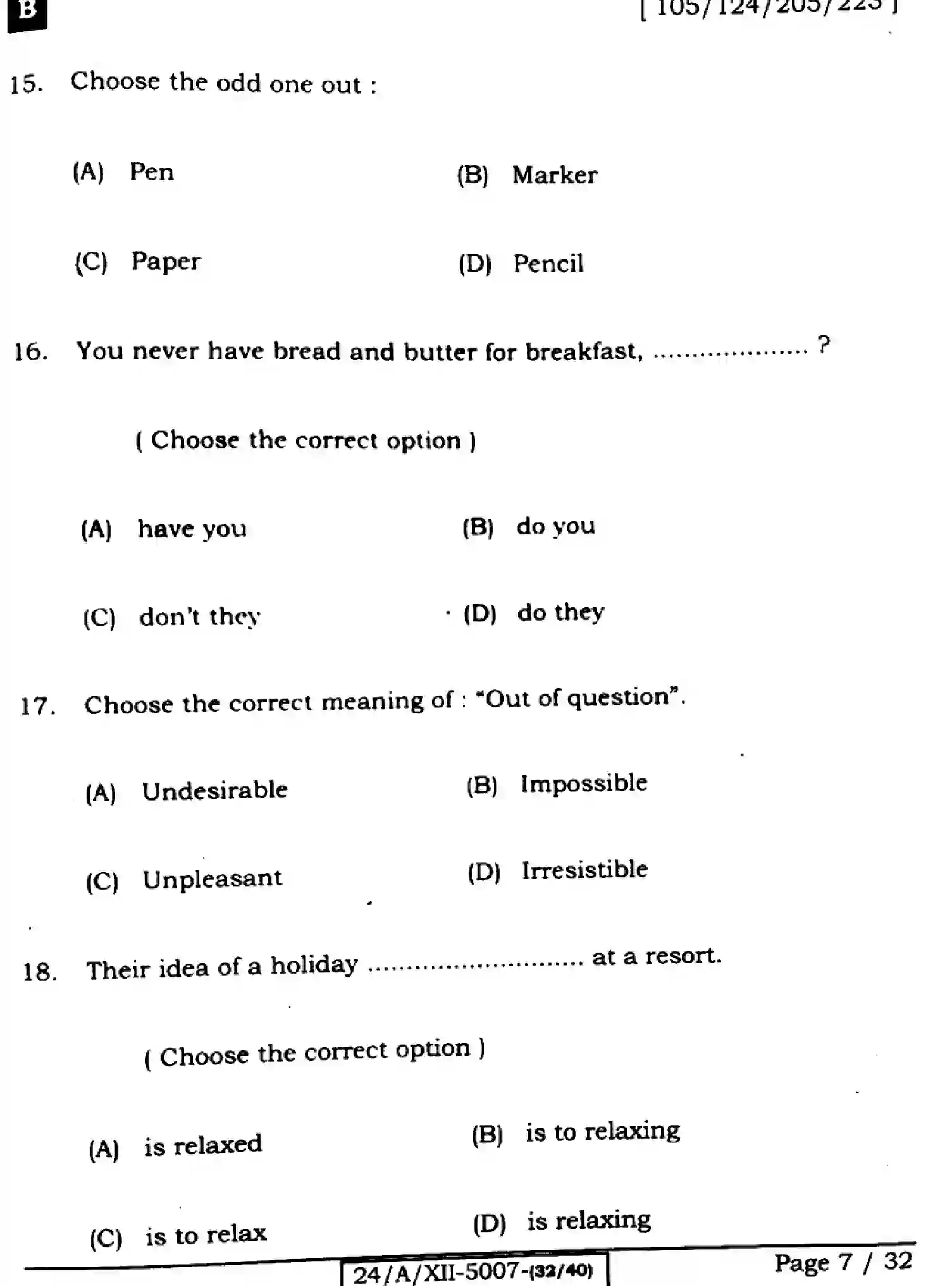 Bihar Board Class 2 2024 ENGLISH-105-124-205-223-SET-B Question Bank - Page 7