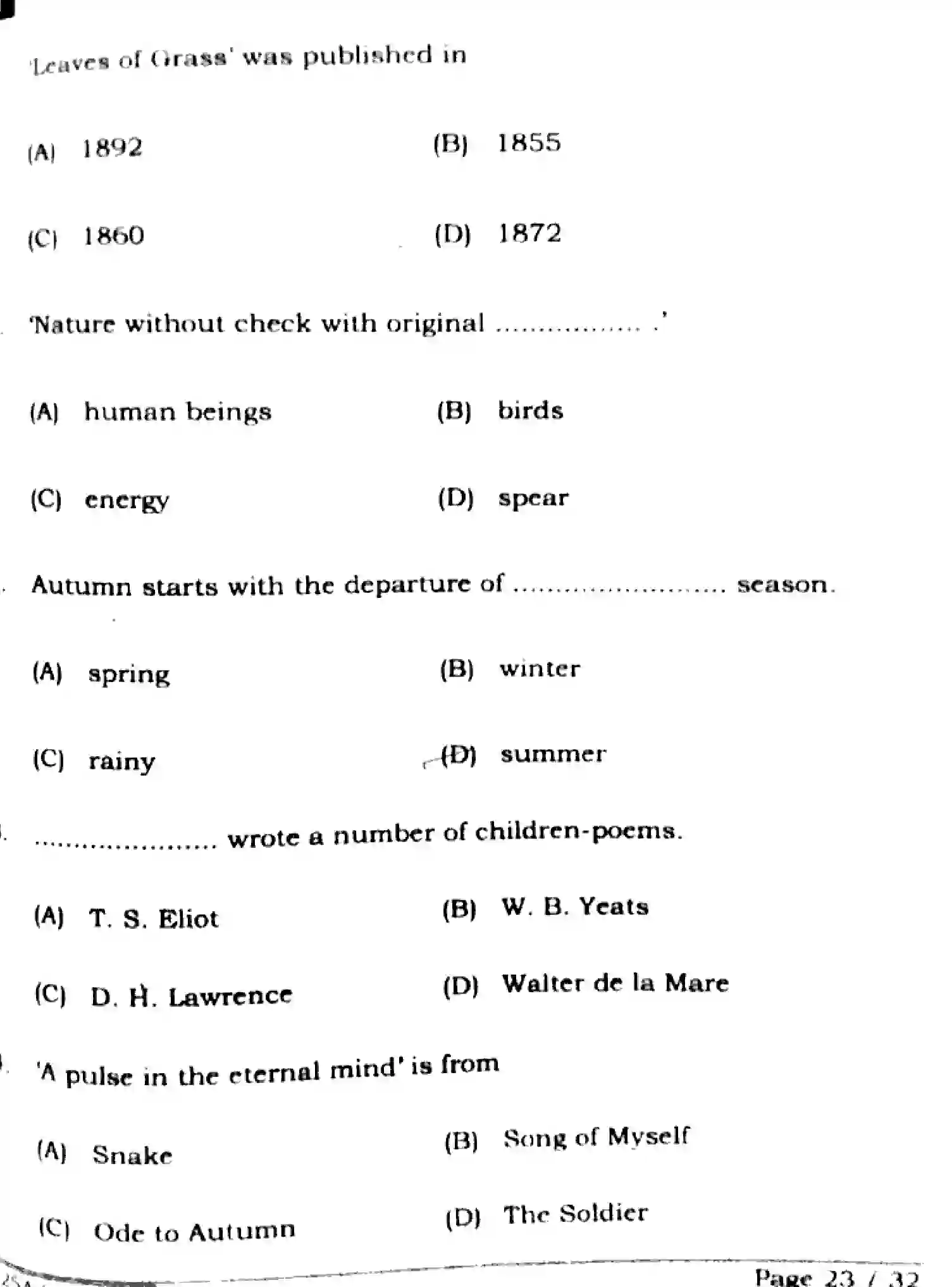 Bihar Board Class 2 2025 ENGLISH-105-124-205-223-SET-1 Question Bank - Page 23
