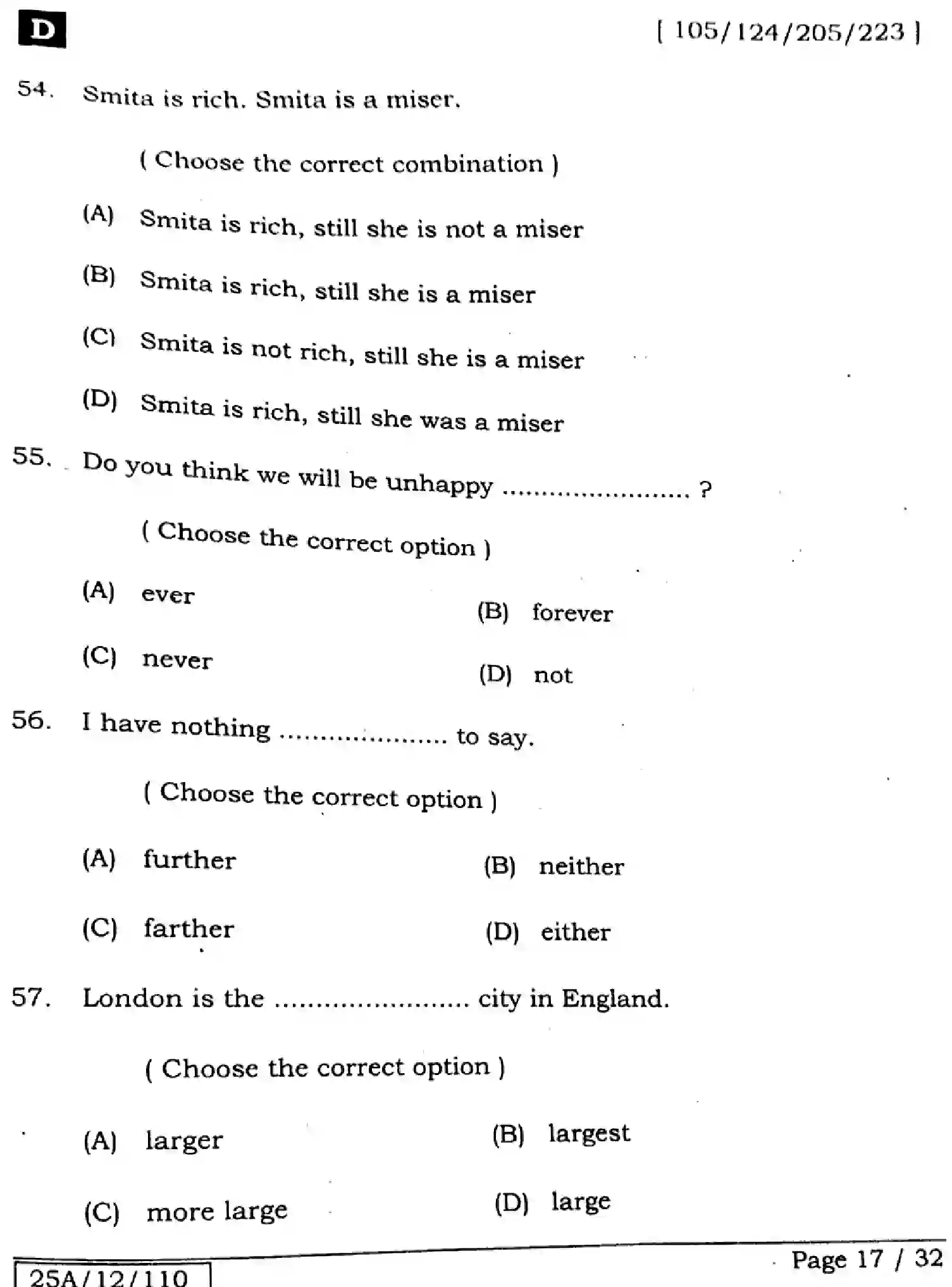 Bihar Board Class 2 2025 ENGLISH-105-124-205-223-SET-D Question Bank - Page 17
